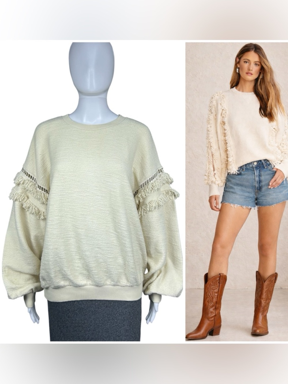 Ulla Johnson Hali Fringe Pullover Sweater Size Small P Textured Sweatshirt Boho